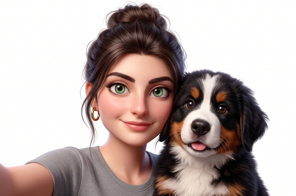 Pixar Style 3D Portrait Prompt human and pet cinematic render