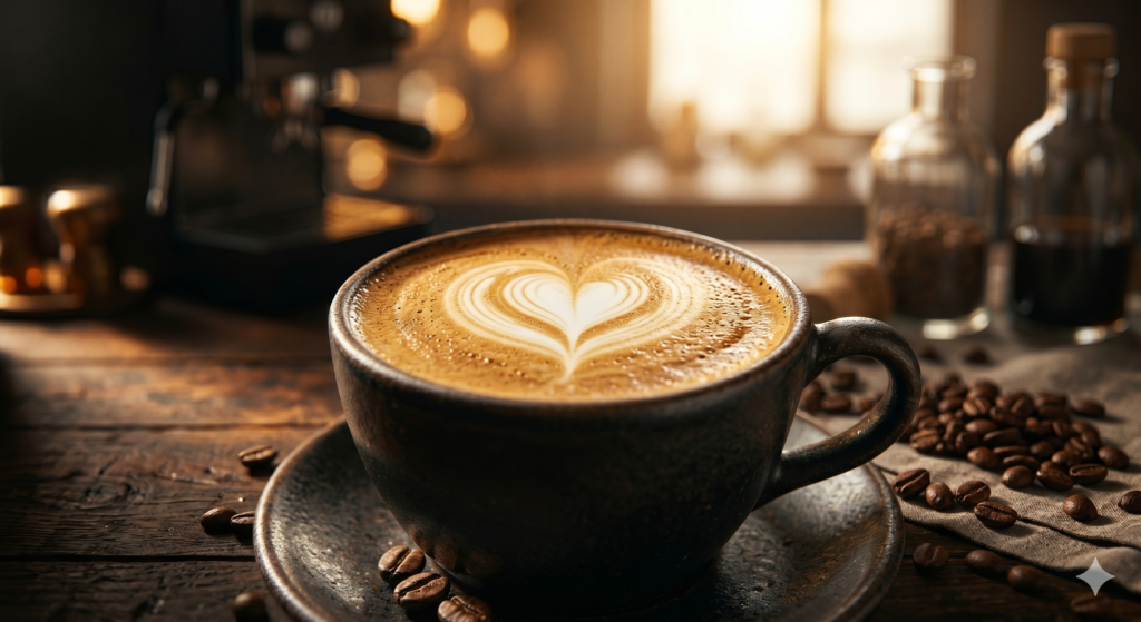 AI Coffee Ad Prompt ultra realistic coffee cup with steam cinematic lighting 8K food photography