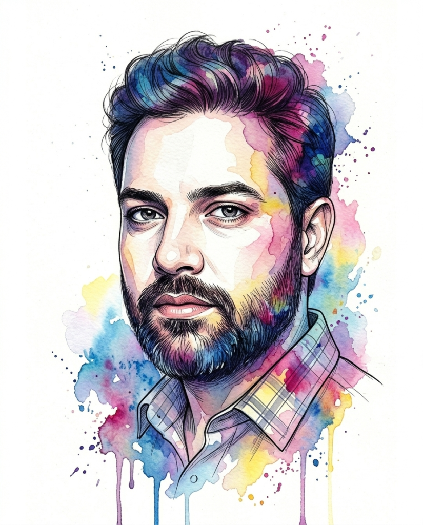 watercolor portrait AI generated artistic face illustration