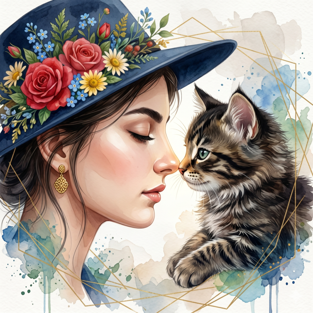 Beautiful woman and pet dog Watercolor Portrait AI Prompts