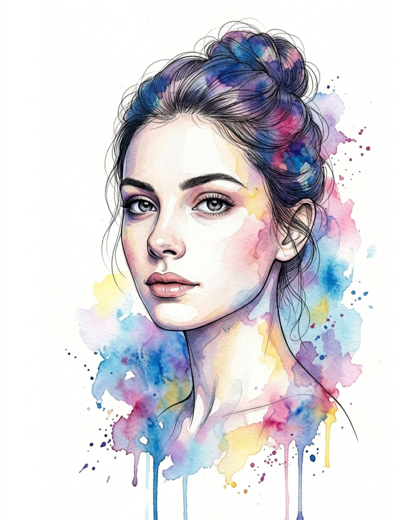 watercolor portrait AI generated artistic face illustration