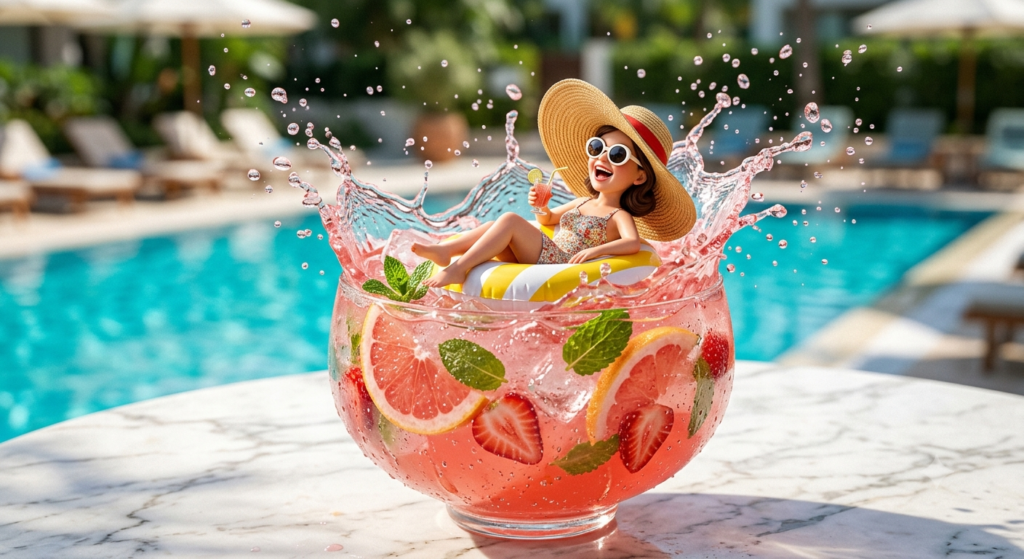 A hyper realistic miniature woman cocktail scene generated using advanced AI image prompt for THE PROMPT HOME