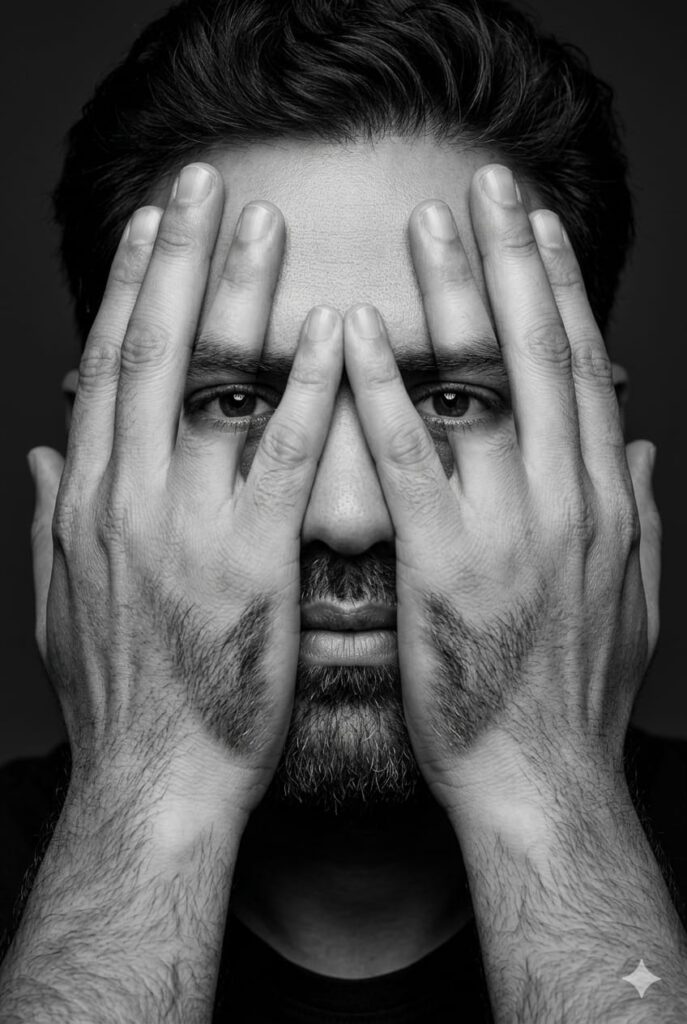 A dramatic black and white Double Exposure Illusion Portrait Art.