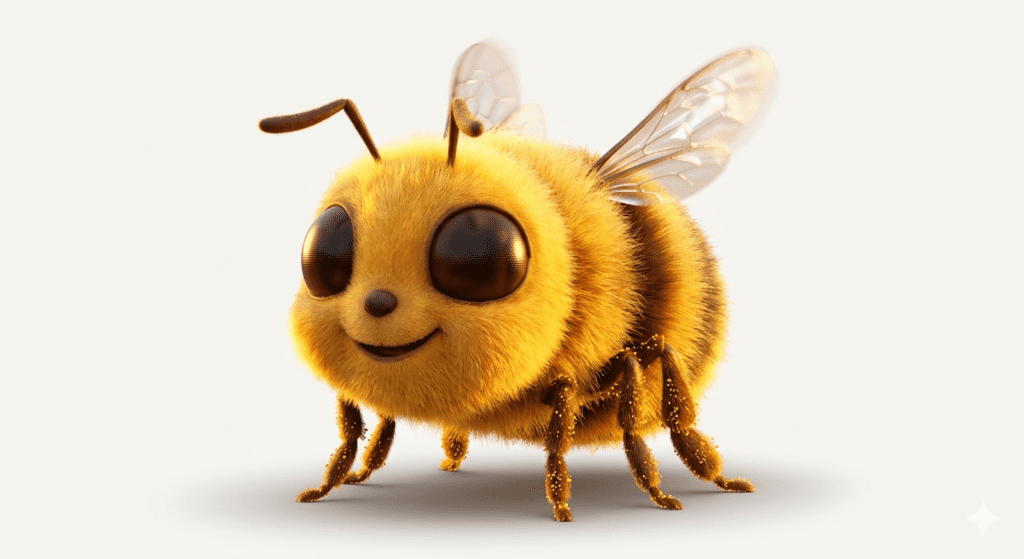 A cute 3D cartoon fluffy honeybee character generated via AI cartoon creature prompt