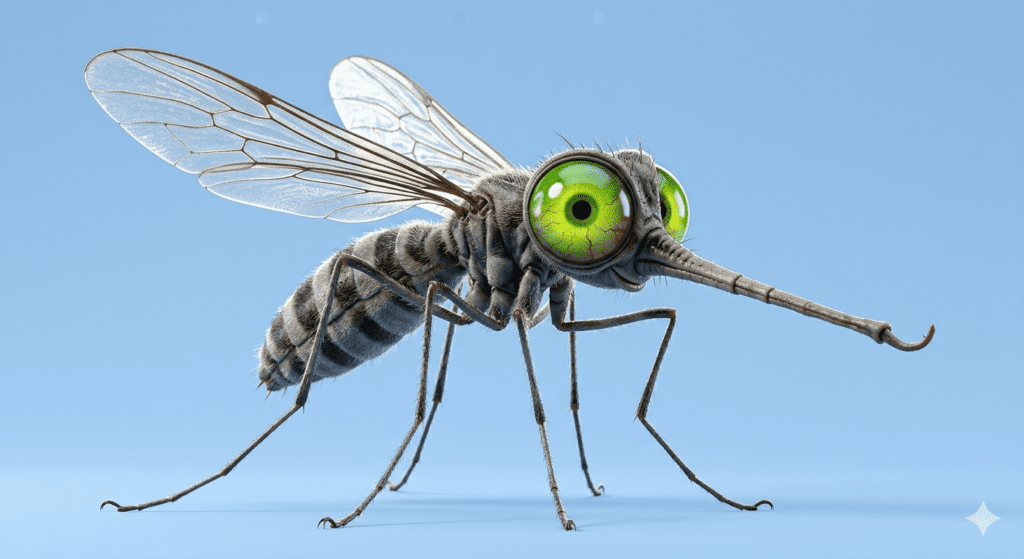 An ultra realistic 3D cartoon mosquito character render from an AI cartoon creature prompt