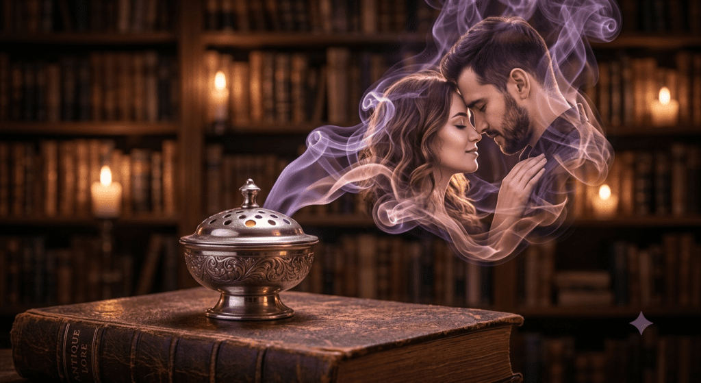 An ultra detailed romantic couple double exposure portrait formed entirely from rising violet smoke
