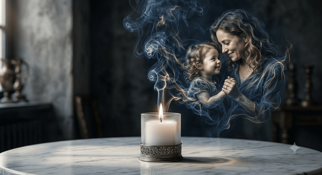 A high fidelity premium mother and daughter emotional smoke portrait variation with golden accents