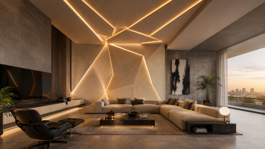Continuous wall to ceiling gypsum transition render