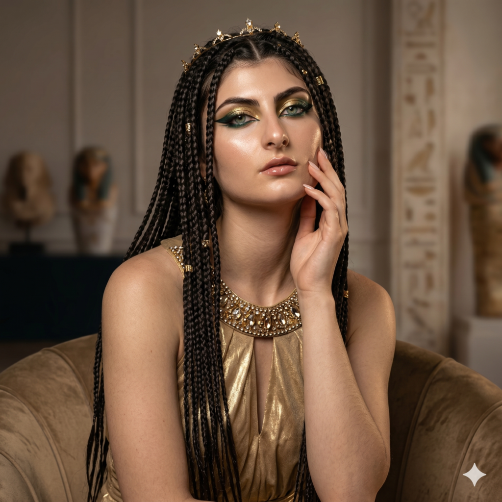 A hyper-realistic portrait generated using Ancient Egyptian Queen Prompts.