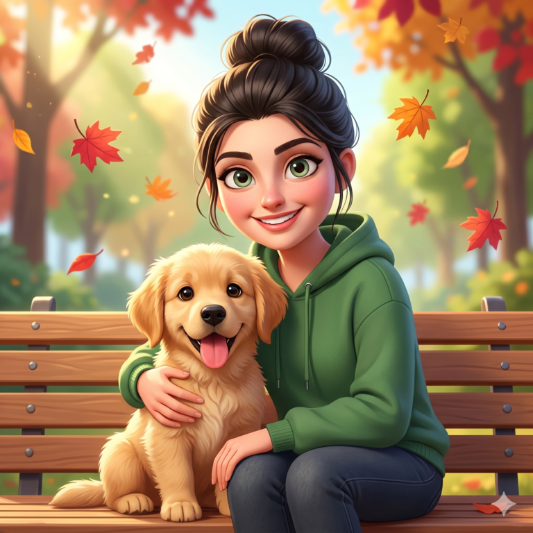A cute girl and her dog created with 3D Pixar Style Character Prompts.