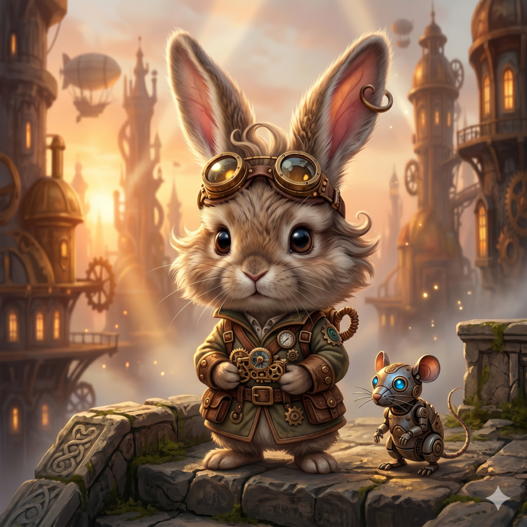A cute fox explorer as an example of Steampunk Animal Adventure Prompts.