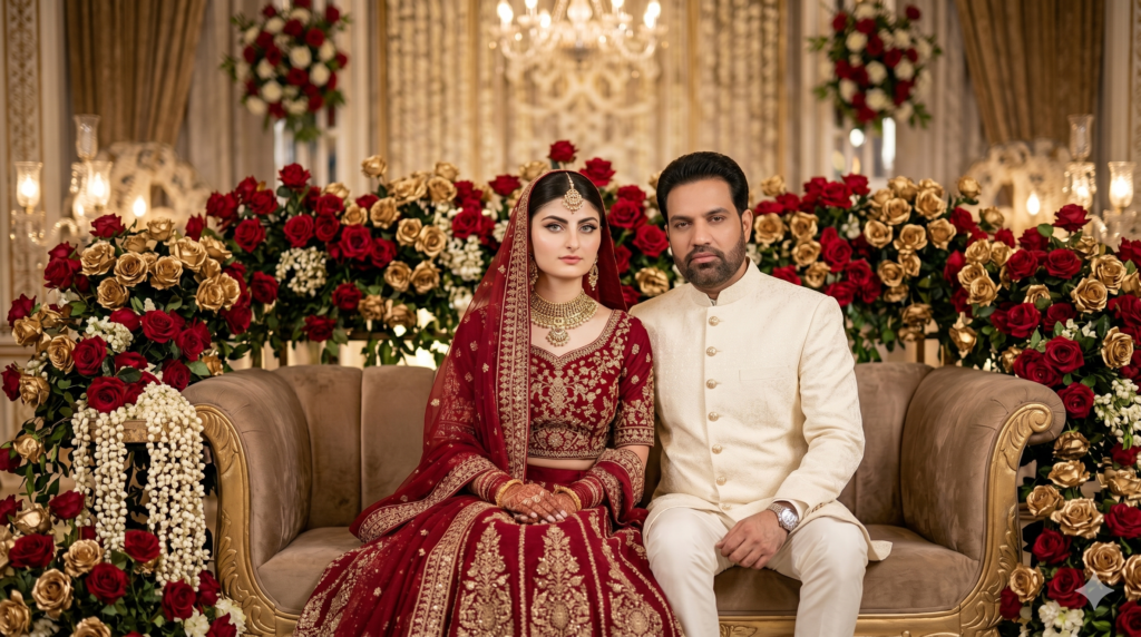 A beautiful couple recreating their wedding day using Recreate Wedding Memories AI Prompts.