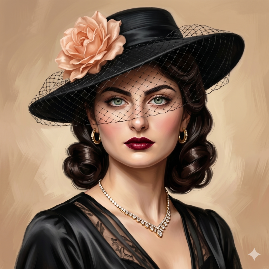 An elegant woman in 1950s style created with Vintage Hollywood Portrait AI Prompts.