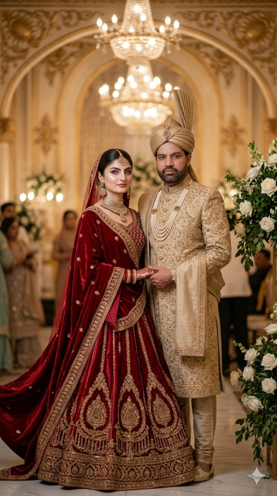 A beautiful couple recreating their wedding day using Recreate Wedding Memories AI Prompts.