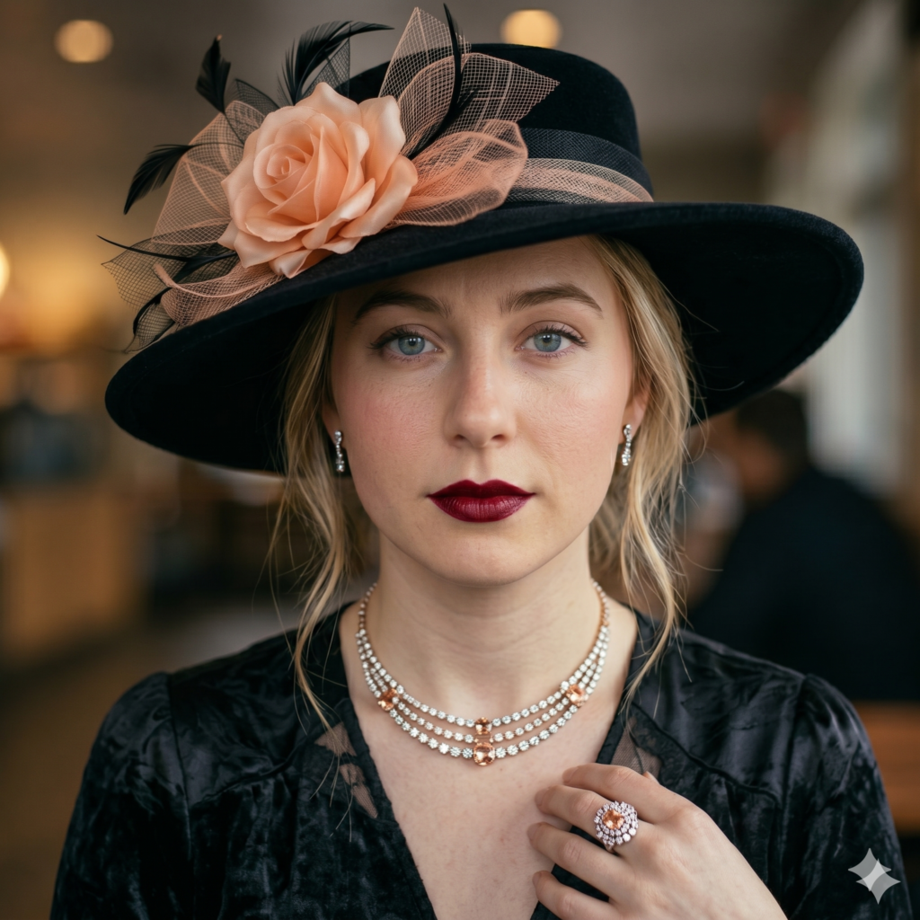 An elegant woman in 1950s style created with Vintage Hollywood Portrait AI Prompts.
