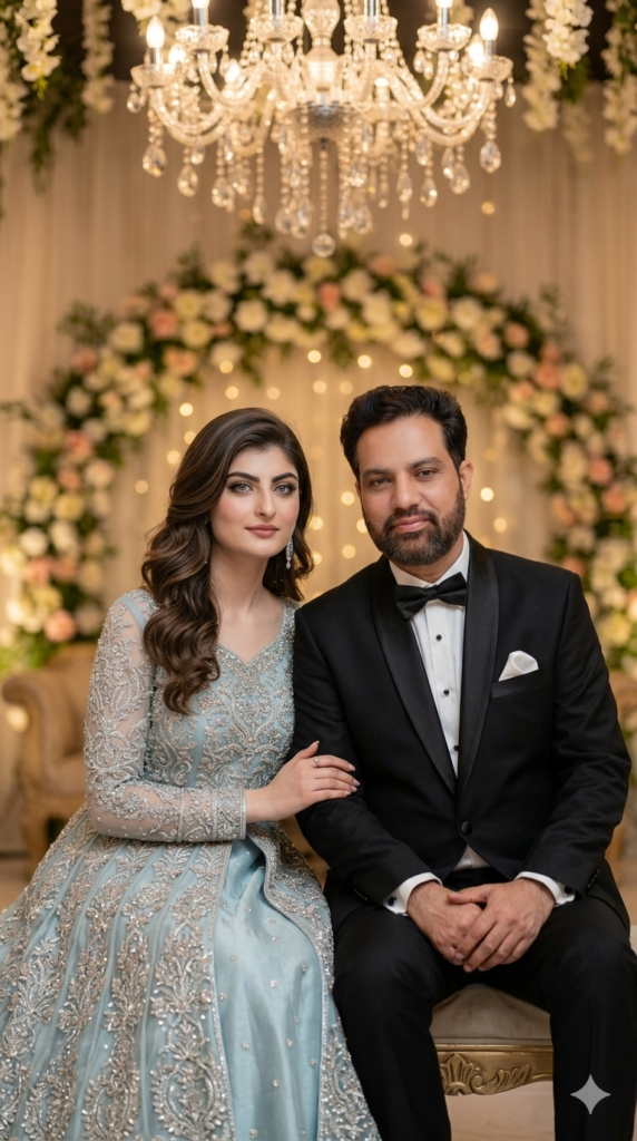 A South Asian couple celebrating Walima recreated using AI Wedding Memory Recreation Prompts.Free AI Image Prompts
