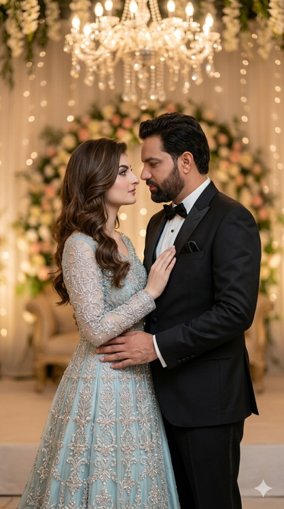 Free AI Image Prompts A South Asian couple celebrating Walima recreated using AI Wedding Memory Recreation Prompts.