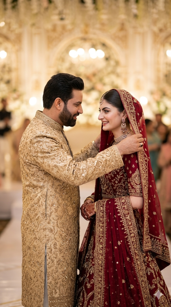 Free AI Image Prompts A beautiful couple recreating their wedding day using Recreate Wedding Memories AI Prompts