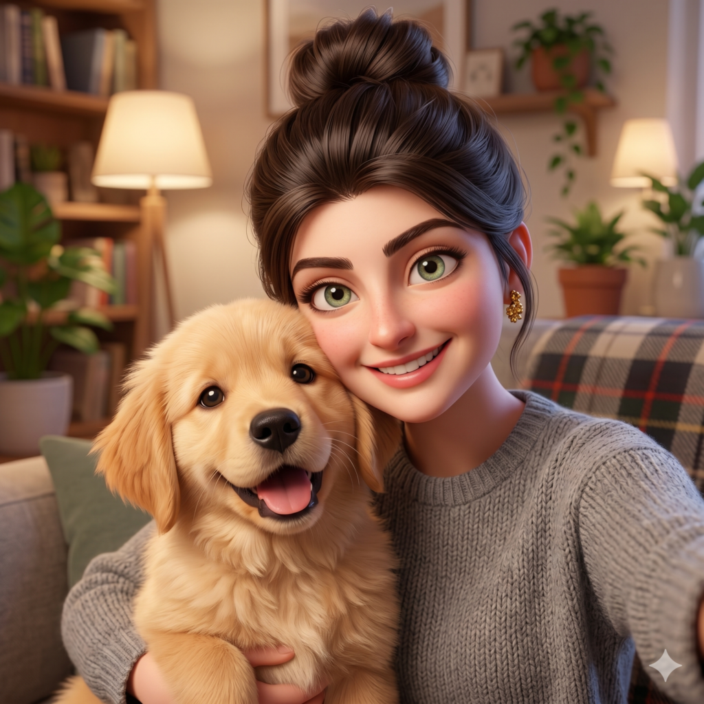 A cute girl and her dog created with 3D Pixar Style Character Prompts.