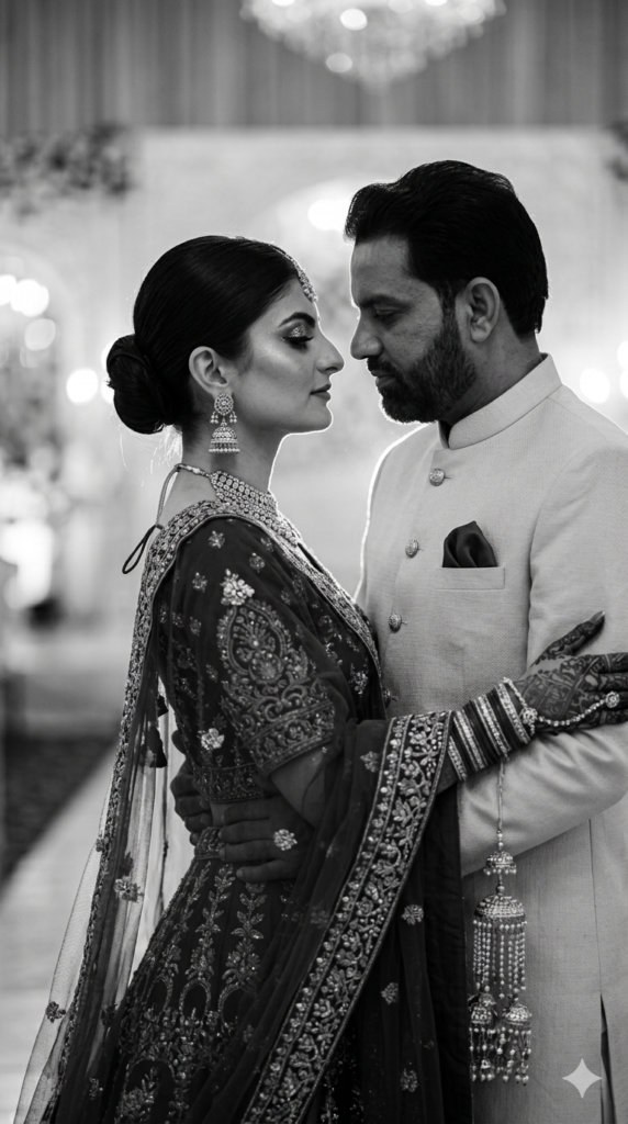 A beautiful couple recreating their wedding day using Recreate Wedding Memories AI Prompts.Free AI Image Prompts