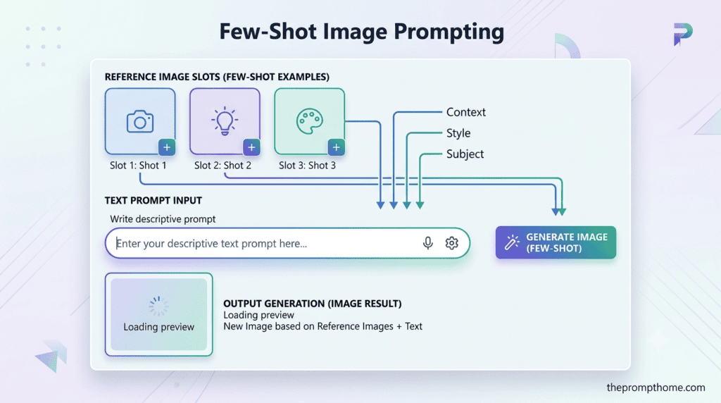 A layout diagram illustrating how image references are combined with text prompts in AI control panels