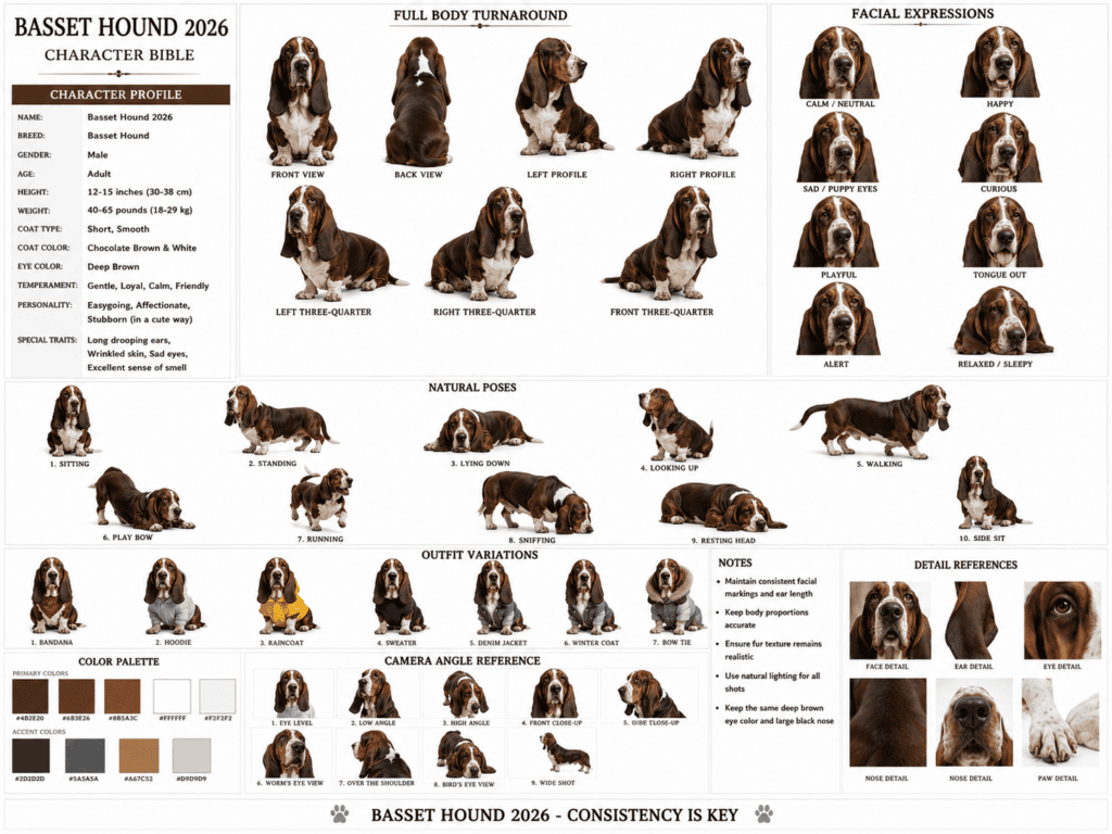 Basset Hound Character Bible example