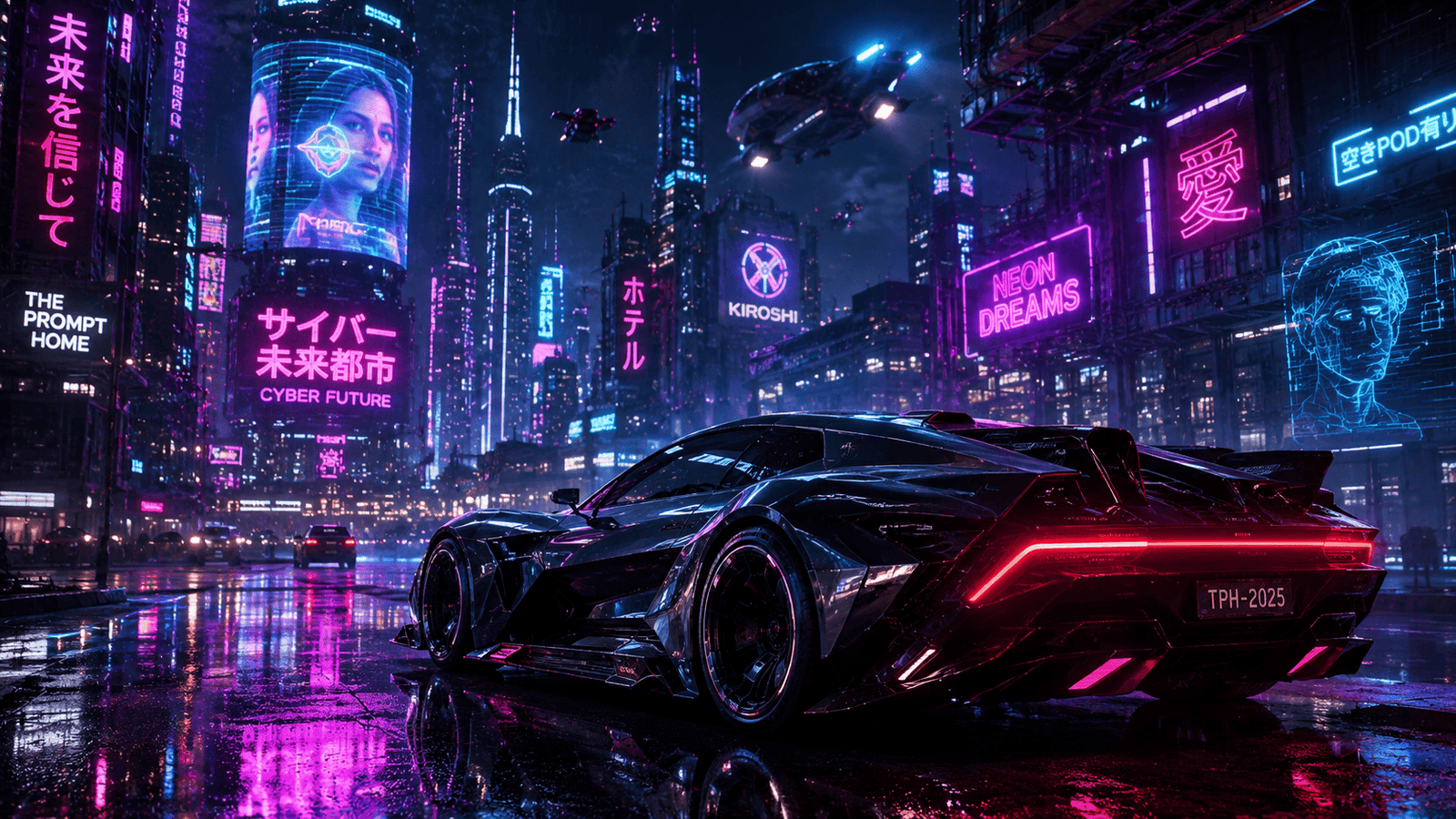 Futuristic Cyberpunk Hypercar in Neon City