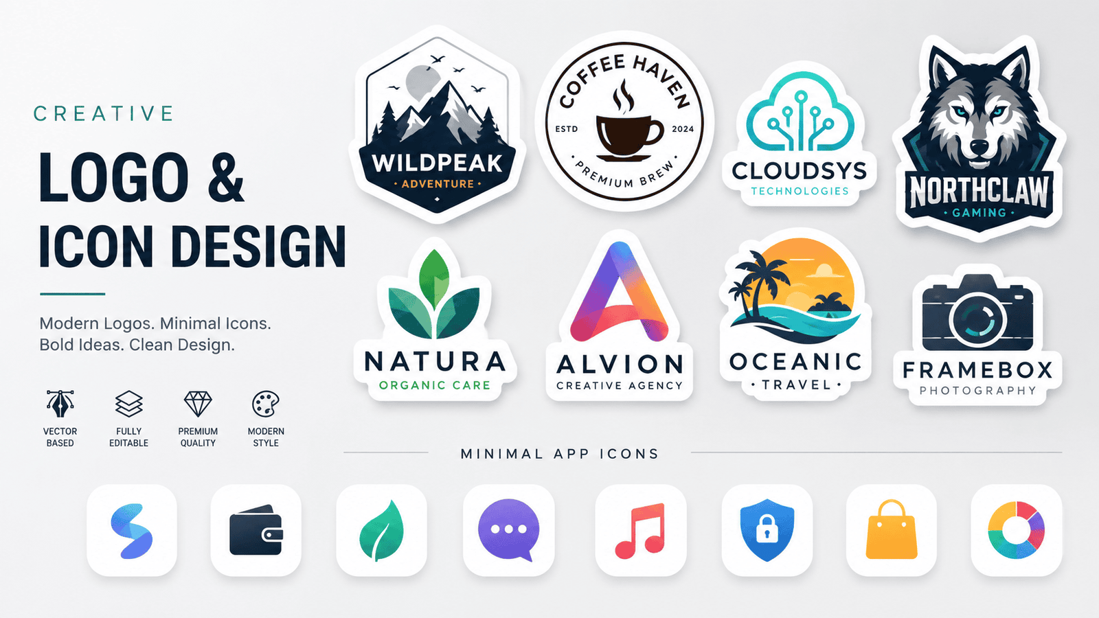 Creative Vector Logo and Minimal App Icon Showcase