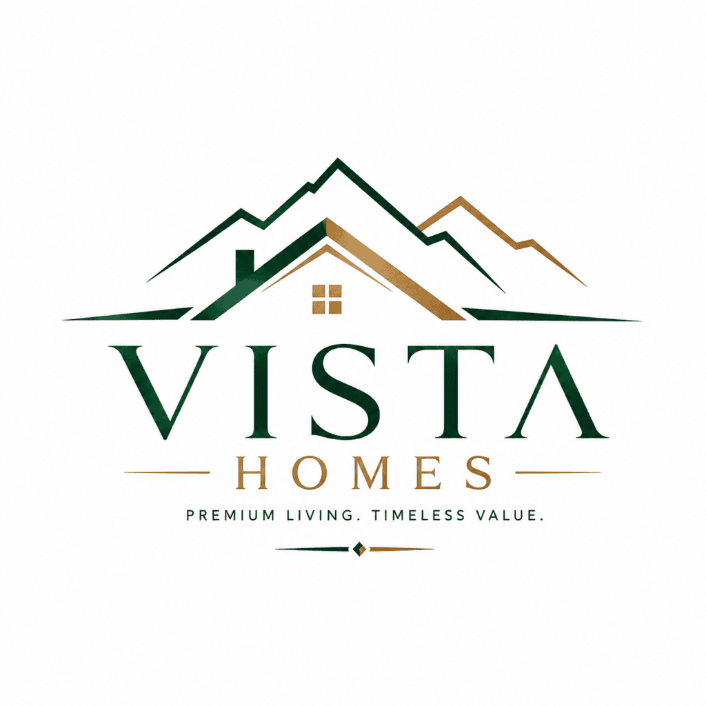 A modern geometric real estate vector logo for Vista Homes on a solid white background