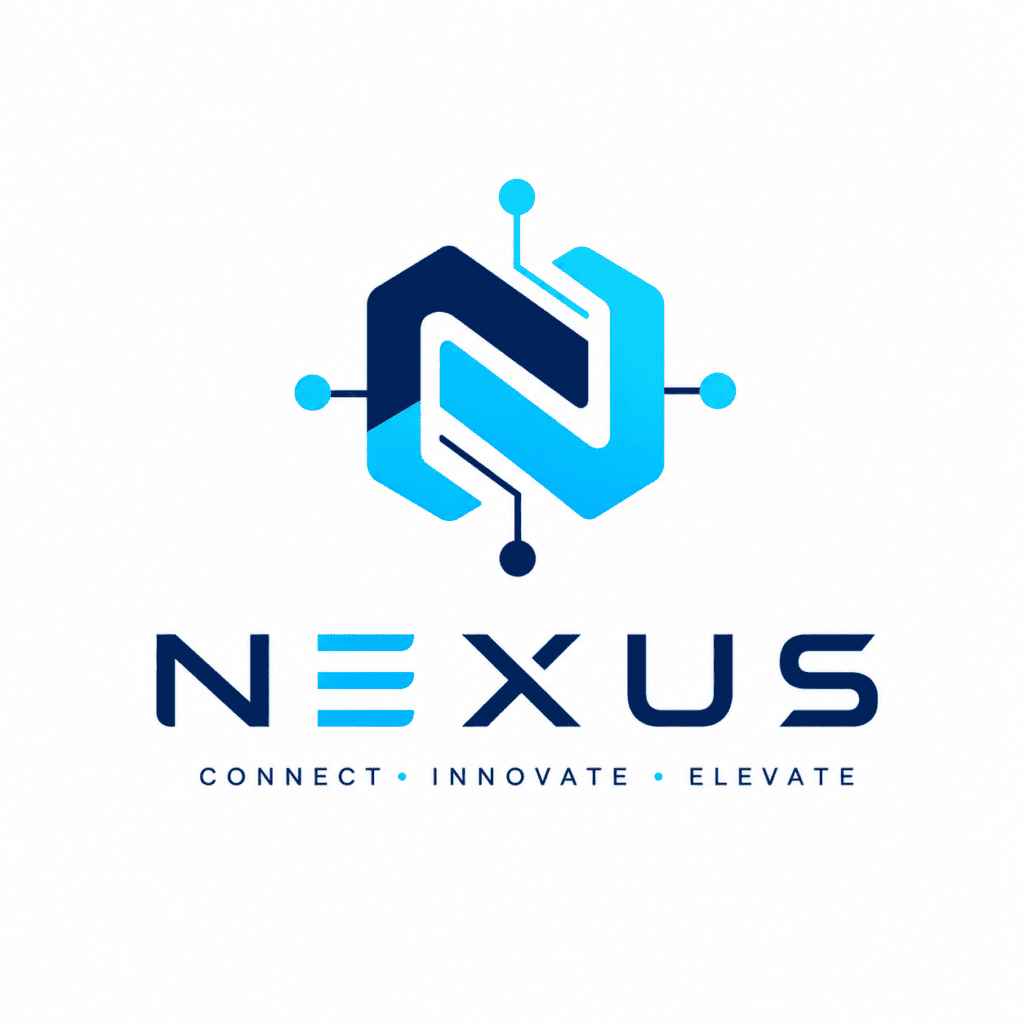 ChatGPT logo design prompts A clean geometric vector logo for a tech company named Nexus on a solid white background