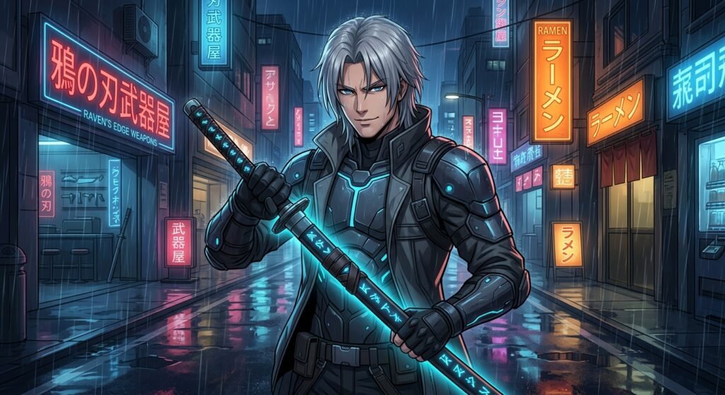 Anime AI Prompts for Modern anime warrior with glowing energy sparks in an AI video scene