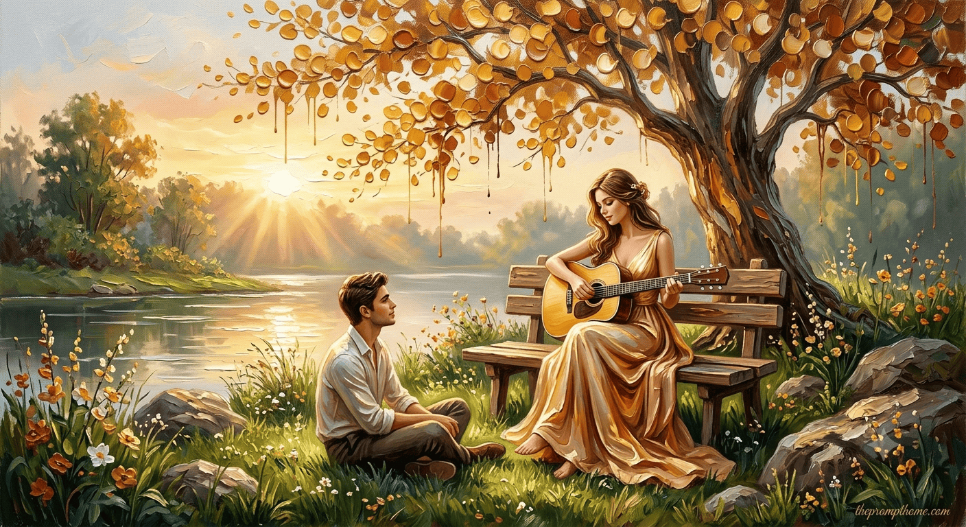 Romantic Sunset Guitar Couple Painting