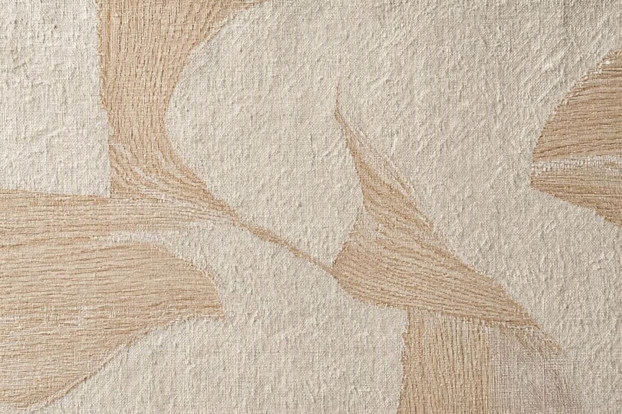 Seamless Japandi style macro texture wallpaper pattern featuring raw beige linen and woven grasscloth fibers